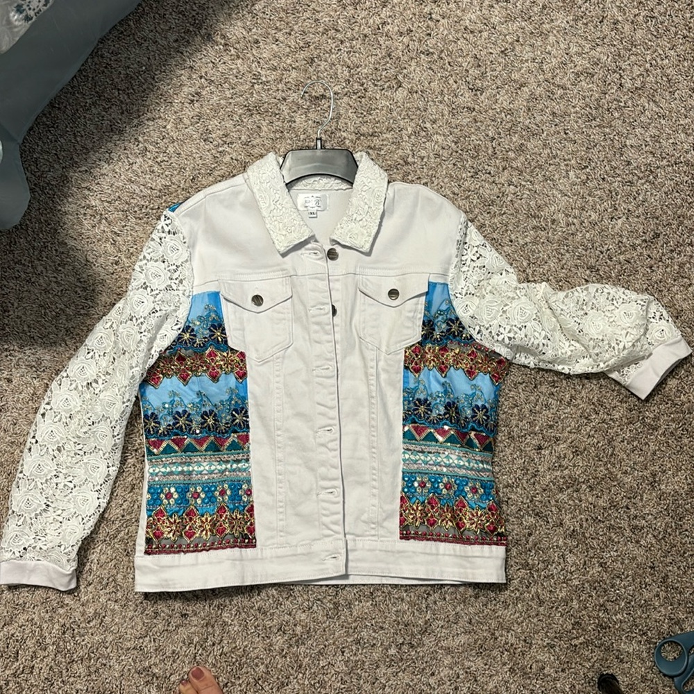 Just B White Denim Fancy Sequin Jacket